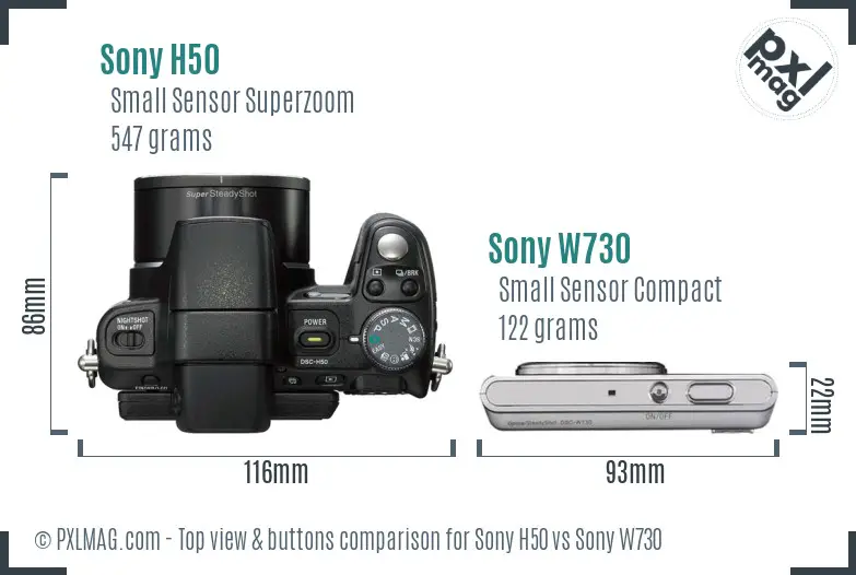 Sony H50 vs Sony W730 top view buttons comparison
