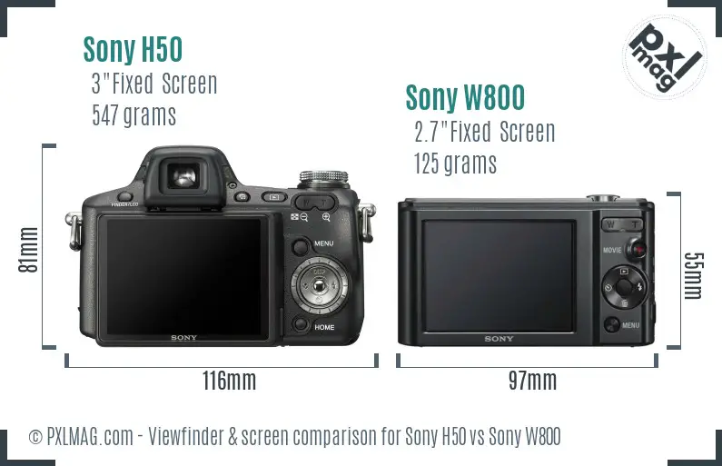 Sony H50 vs Sony W800 Screen and Viewfinder comparison