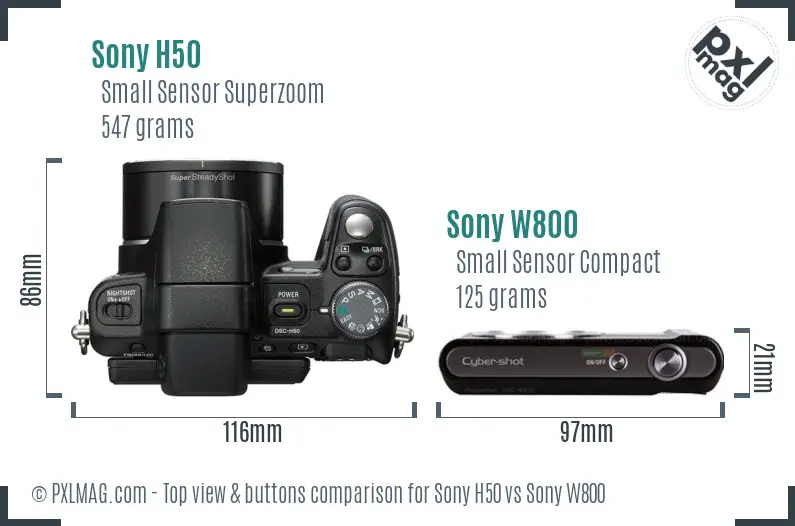 Sony H50 vs Sony W800 top view buttons comparison