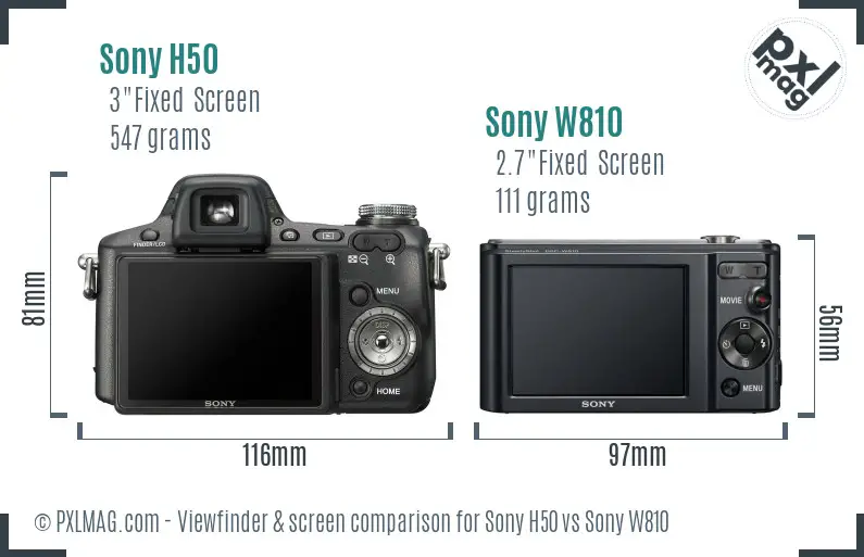 Sony H50 vs Sony W810 Screen and Viewfinder comparison