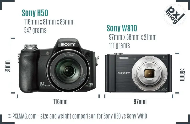 Sony H50 vs Sony W810 size comparison