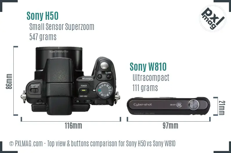 Sony H50 vs Sony W810 top view buttons comparison