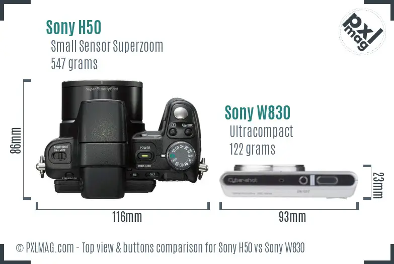 Sony H50 vs Sony W830 top view buttons comparison