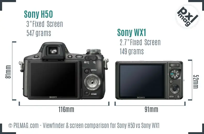 Sony H50 vs Sony WX1 Screen and Viewfinder comparison