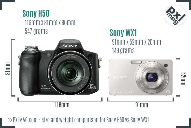 Sony H50 vs Sony WX1 size comparison