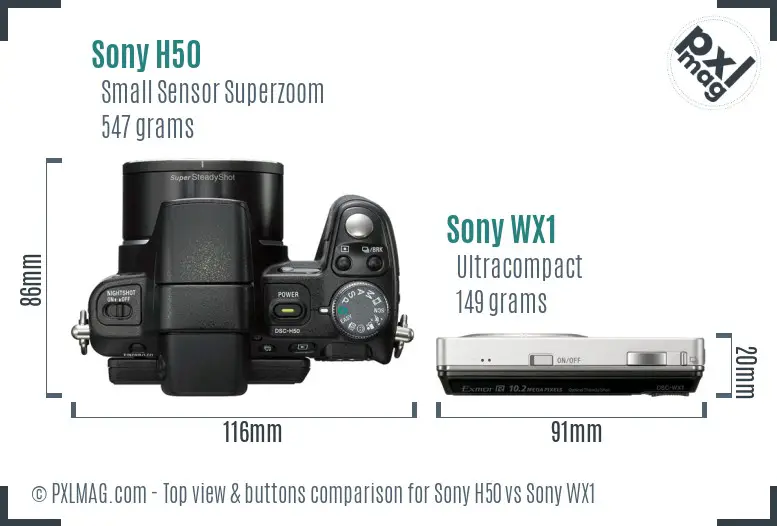 Sony H50 vs Sony WX1 top view buttons comparison