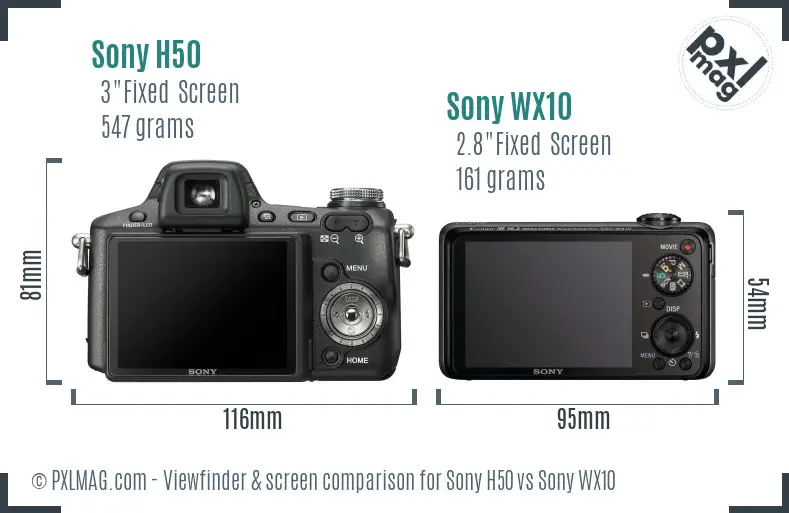 Sony H50 vs Sony WX10 Screen and Viewfinder comparison