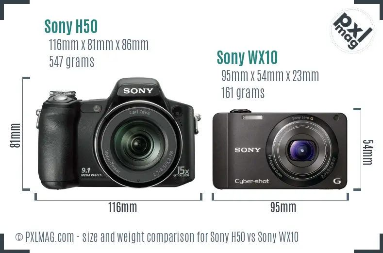 Sony H50 vs Sony WX10 size comparison