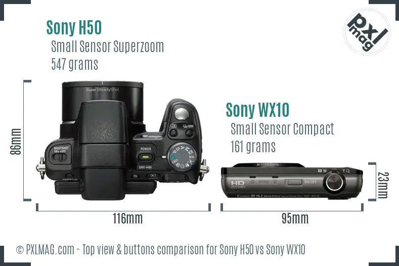 Sony H50 vs Sony WX10 top view buttons comparison