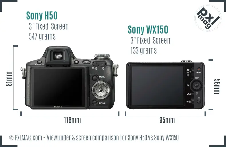 Sony H50 vs Sony WX150 Screen and Viewfinder comparison