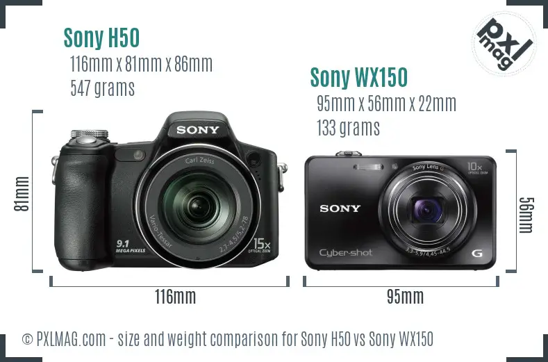 Sony H50 vs Sony WX150 size comparison