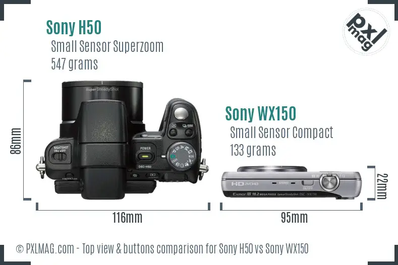 Sony H50 vs Sony WX150 top view buttons comparison