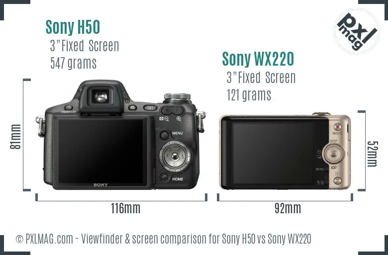 Sony H50 vs Sony WX220 Screen and Viewfinder comparison