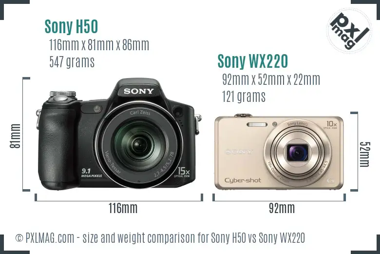 Sony H50 vs Sony WX220 size comparison