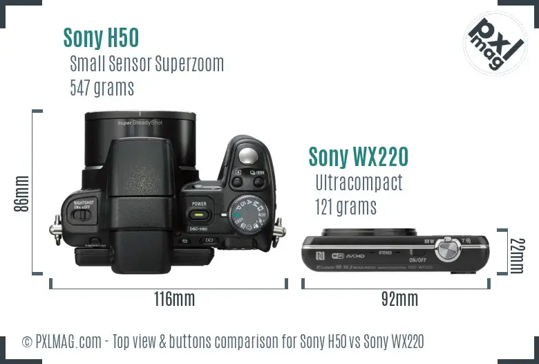 Sony H50 vs Sony WX220 top view buttons comparison