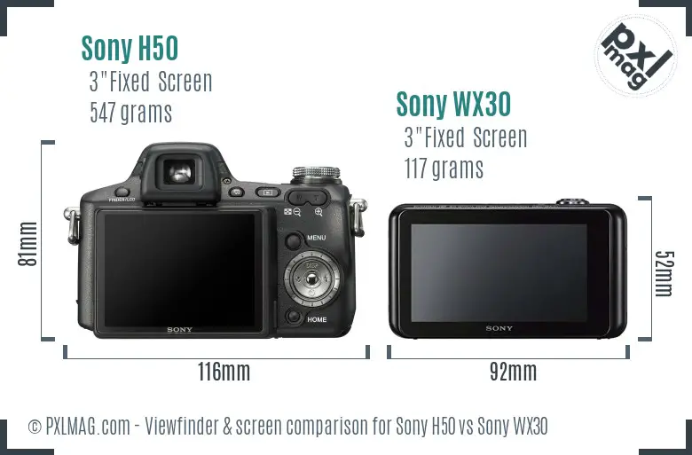Sony H50 vs Sony WX30 Screen and Viewfinder comparison