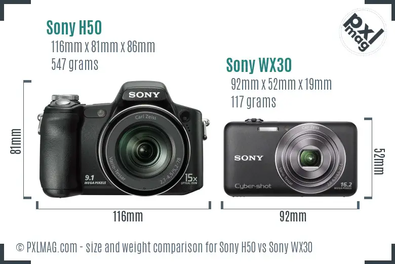 Sony H50 vs Sony WX30 size comparison