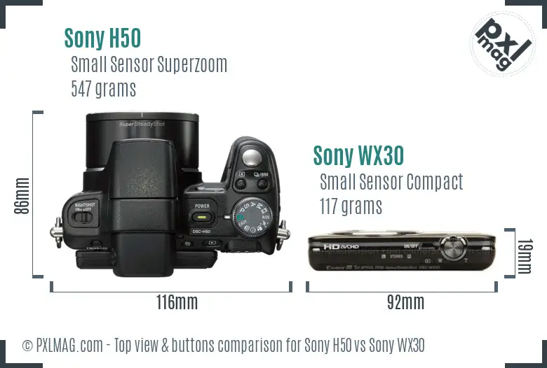 Sony H50 vs Sony WX30 top view buttons comparison