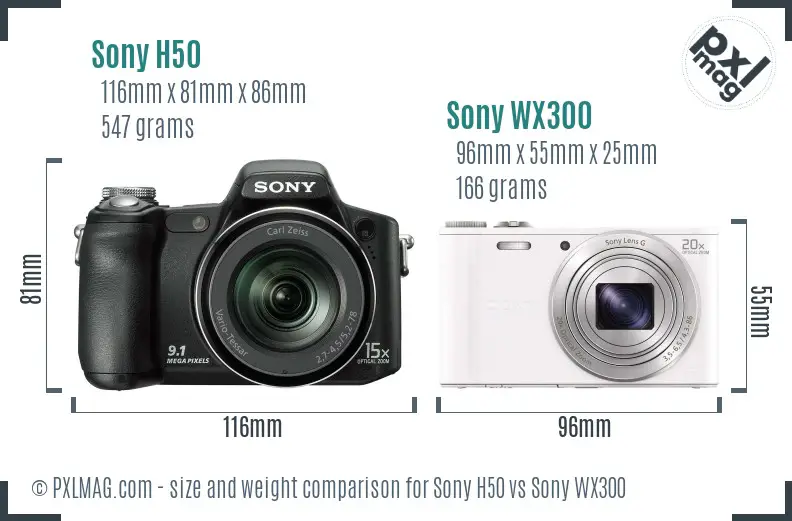 Sony H50 vs Sony WX300 size comparison