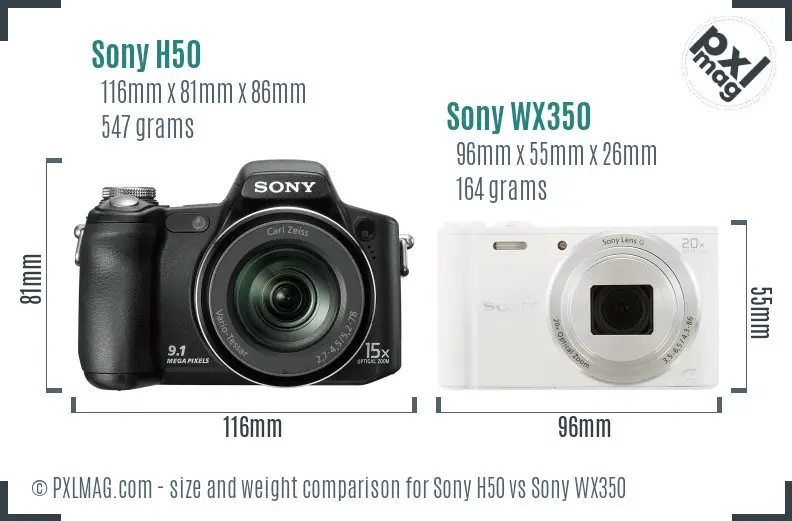 Sony H50 vs Sony WX350 size comparison