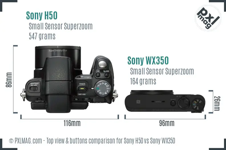 Sony H50 vs Sony WX350 top view buttons comparison