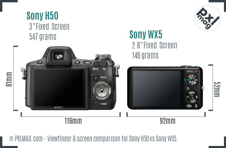 Sony H50 vs Sony WX5 Screen and Viewfinder comparison