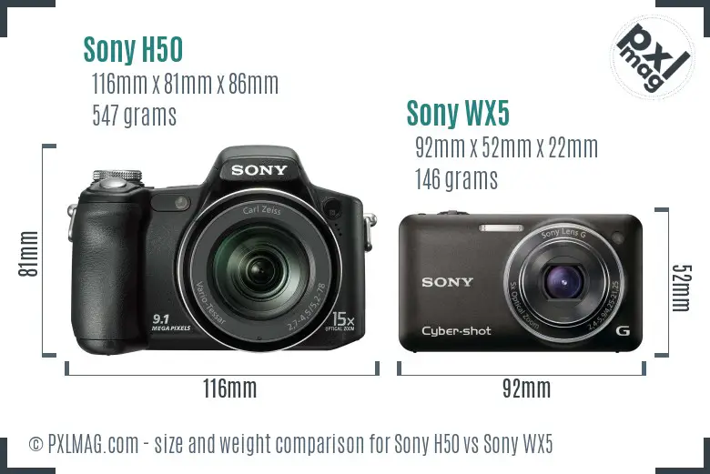 Sony H50 vs Sony WX5 size comparison