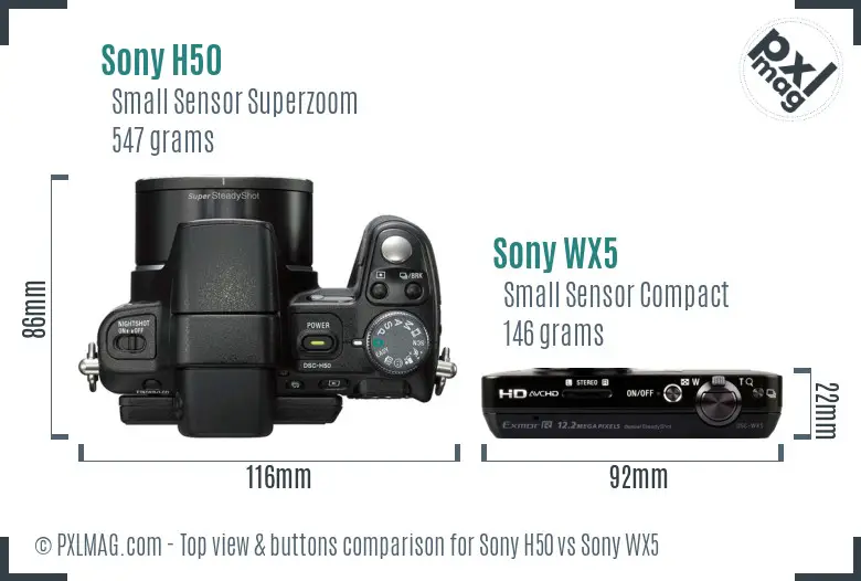 Sony H50 vs Sony WX5 top view buttons comparison