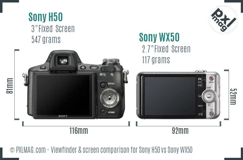Sony H50 vs Sony WX50 Screen and Viewfinder comparison