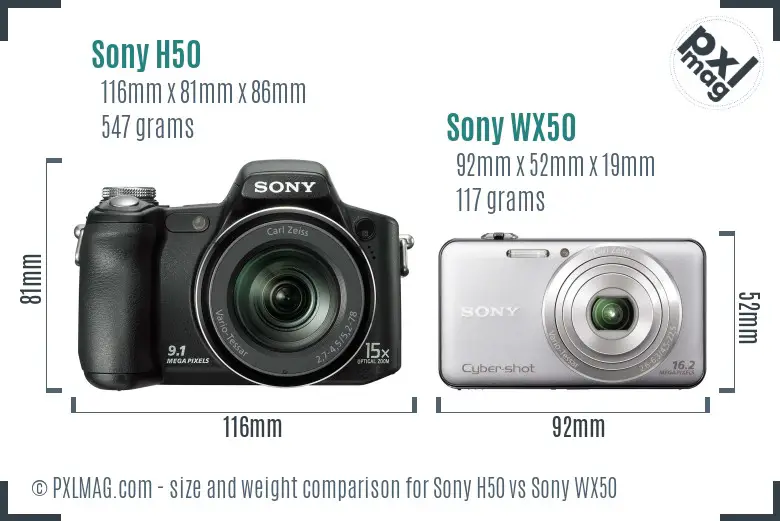 Sony H50 vs Sony WX50 size comparison