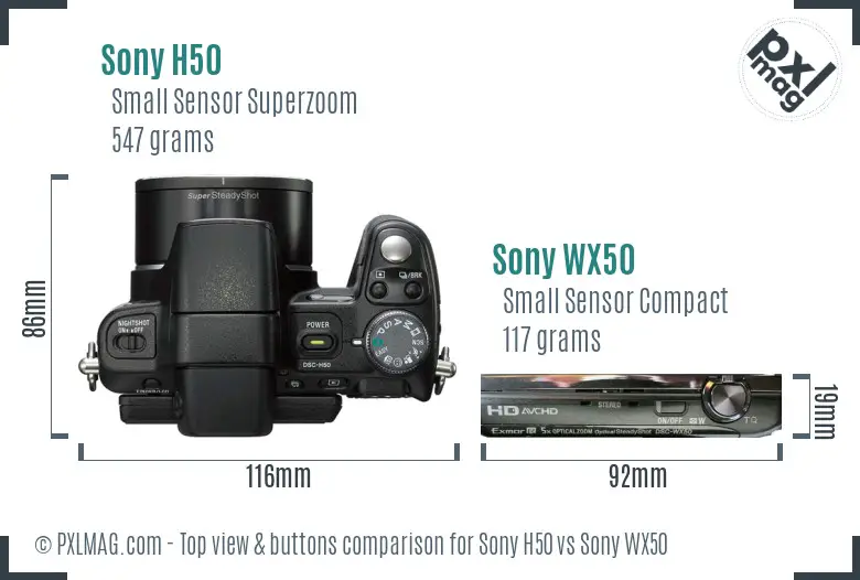 Sony H50 vs Sony WX50 top view buttons comparison
