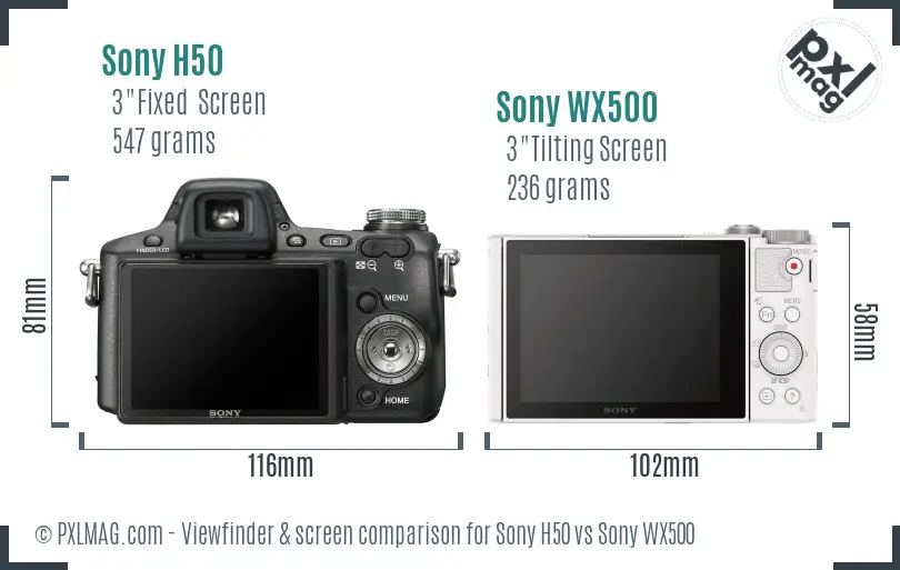 Sony H50 vs Sony WX500 Screen and Viewfinder comparison