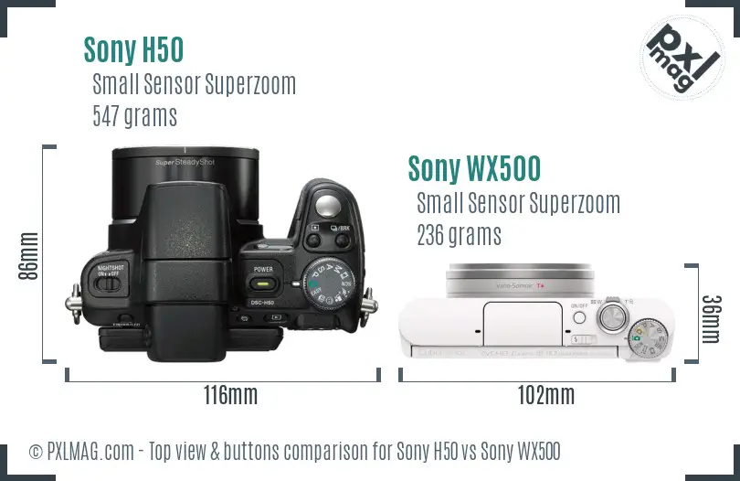 Sony H50 vs Sony WX500 top view buttons comparison