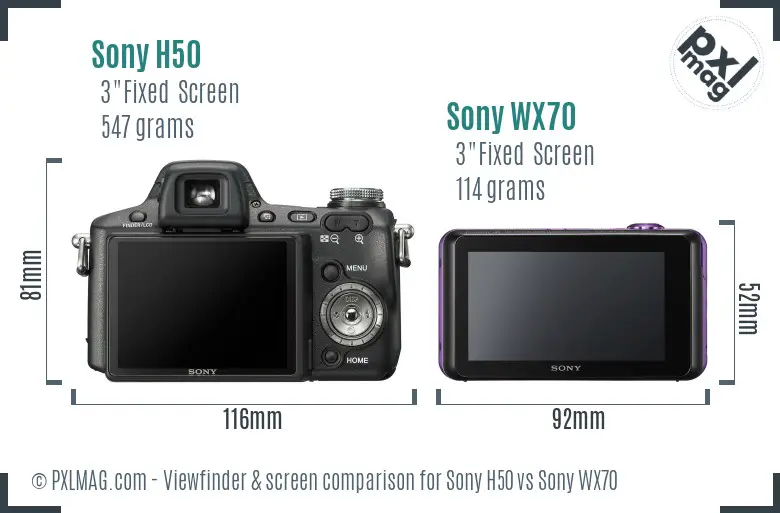 Sony H50 vs Sony WX70 Screen and Viewfinder comparison