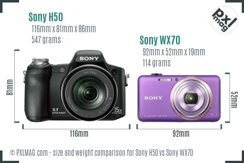 Sony H50 vs Sony WX70 size comparison