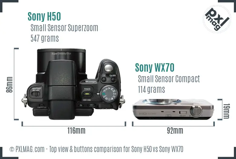 Sony H50 vs Sony WX70 top view buttons comparison