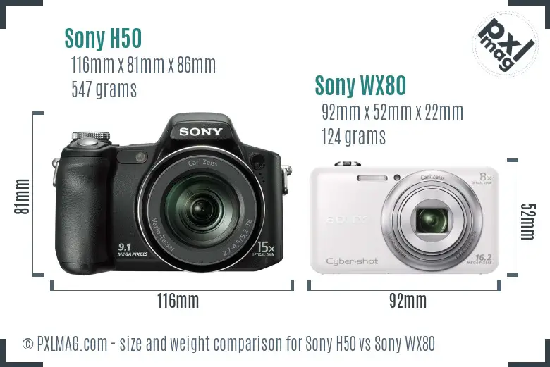 Sony H50 vs Sony WX80 size comparison
