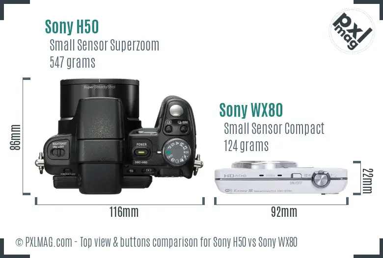 Sony H50 vs Sony WX80 top view buttons comparison