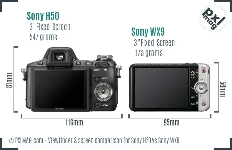 Sony H50 vs Sony WX9 Screen and Viewfinder comparison