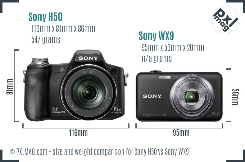 Sony H50 vs Sony WX9 size comparison