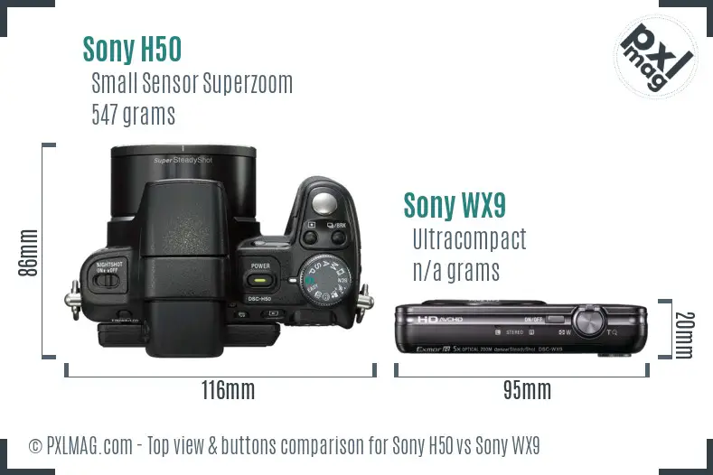 Sony H50 vs Sony WX9 top view buttons comparison