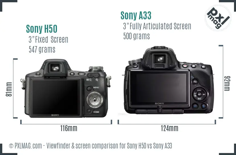 Sony H50 vs Sony A33 Screen and Viewfinder comparison