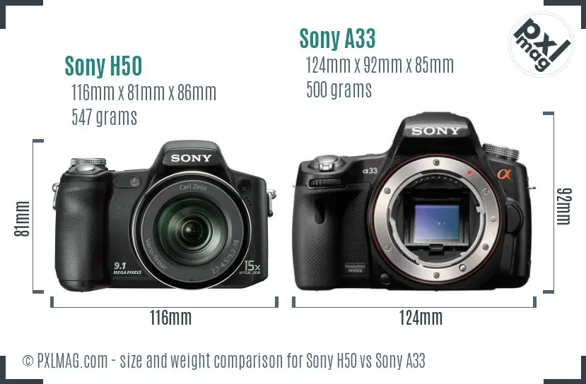 Sony H50 vs Sony A33 size comparison