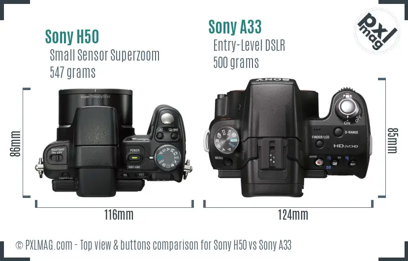 Sony H50 vs Sony A33 top view buttons comparison