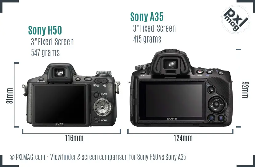 Sony H50 vs Sony A35 Screen and Viewfinder comparison