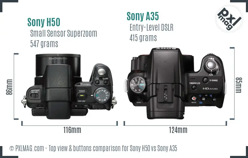Sony H50 vs Sony A35 top view buttons comparison
