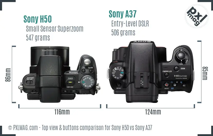 Sony H50 vs Sony A37 top view buttons comparison
