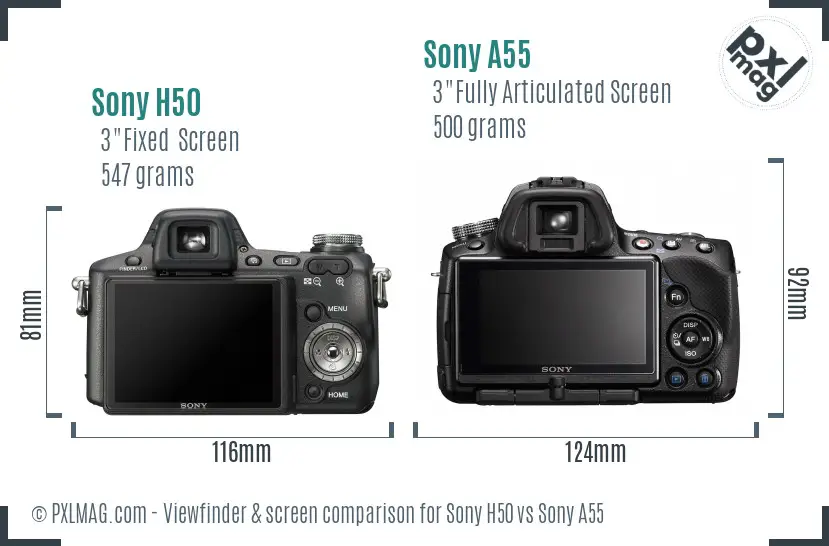 Sony H50 vs Sony A55 Screen and Viewfinder comparison