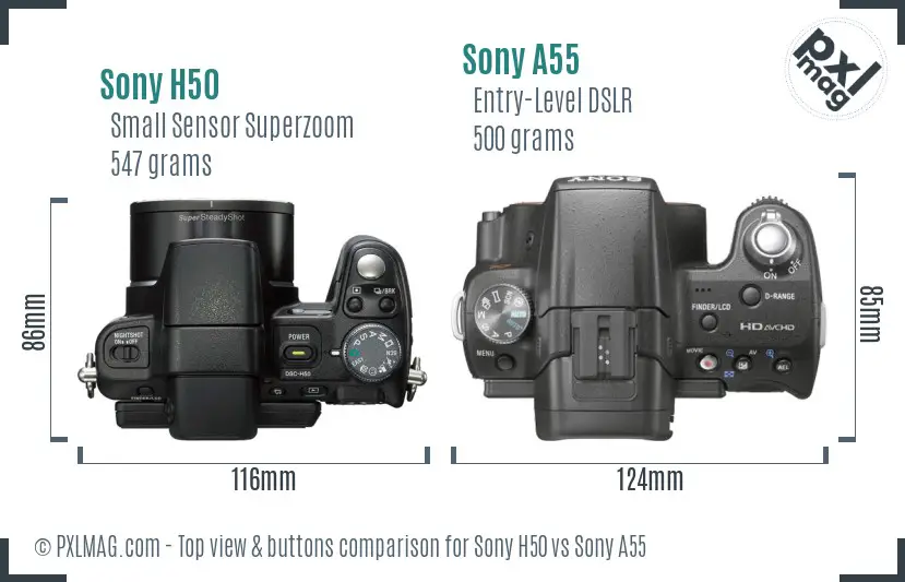 Sony H50 vs Sony A55 top view buttons comparison