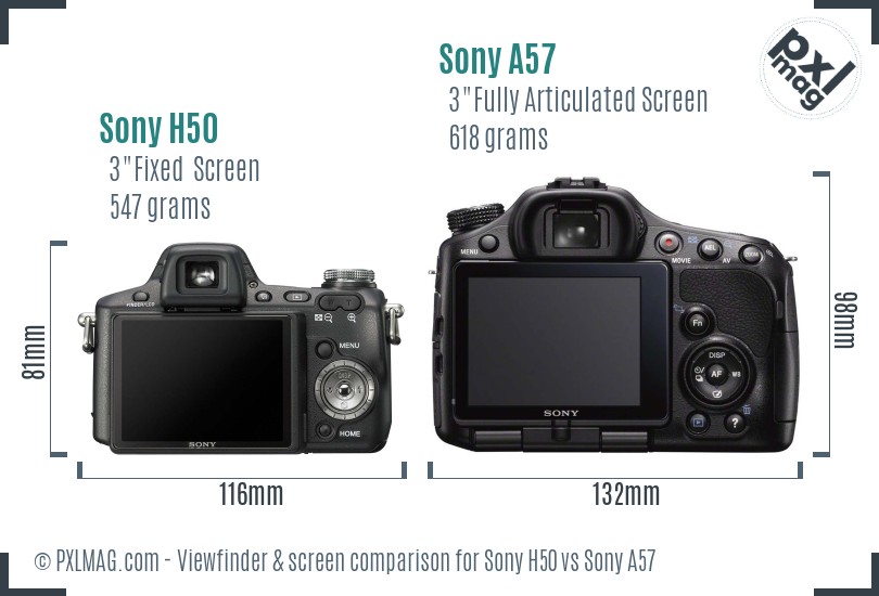 Sony H50 vs Sony A57 Screen and Viewfinder comparison